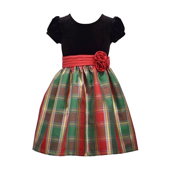 Bonnie Jean Other - VELVET TO PLAID GIRLS HOLIDAY CHRISTMAS DRESS